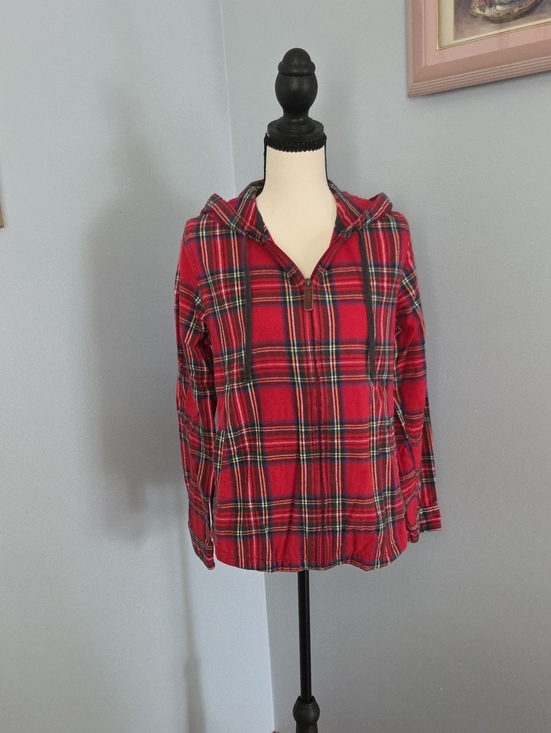 L.L. Bean Jackets & Blazers - L.L. Bean Red Plaid Relaxed Fit Full-zip Hoodie
